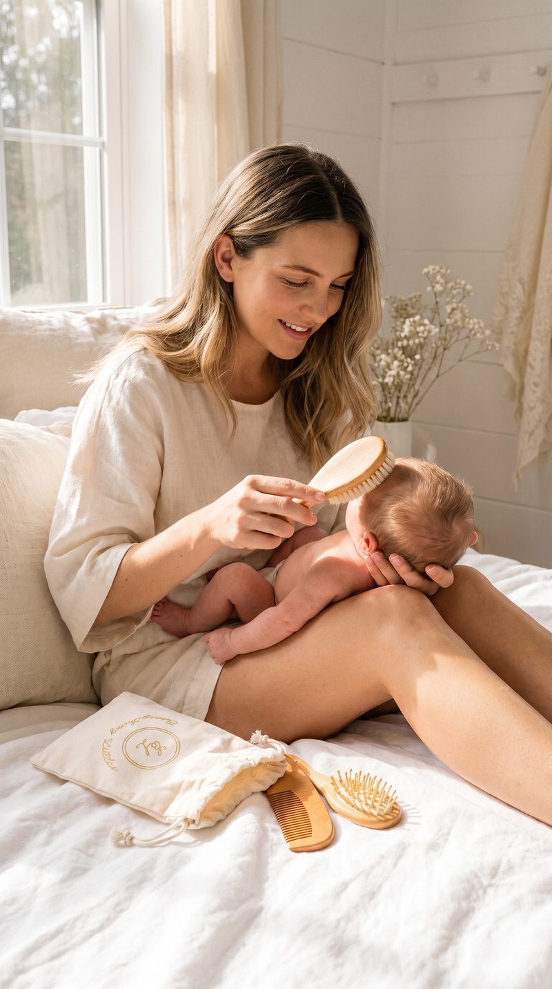 Everything Littles Wooden Baby Brush Set lifestyle photo
